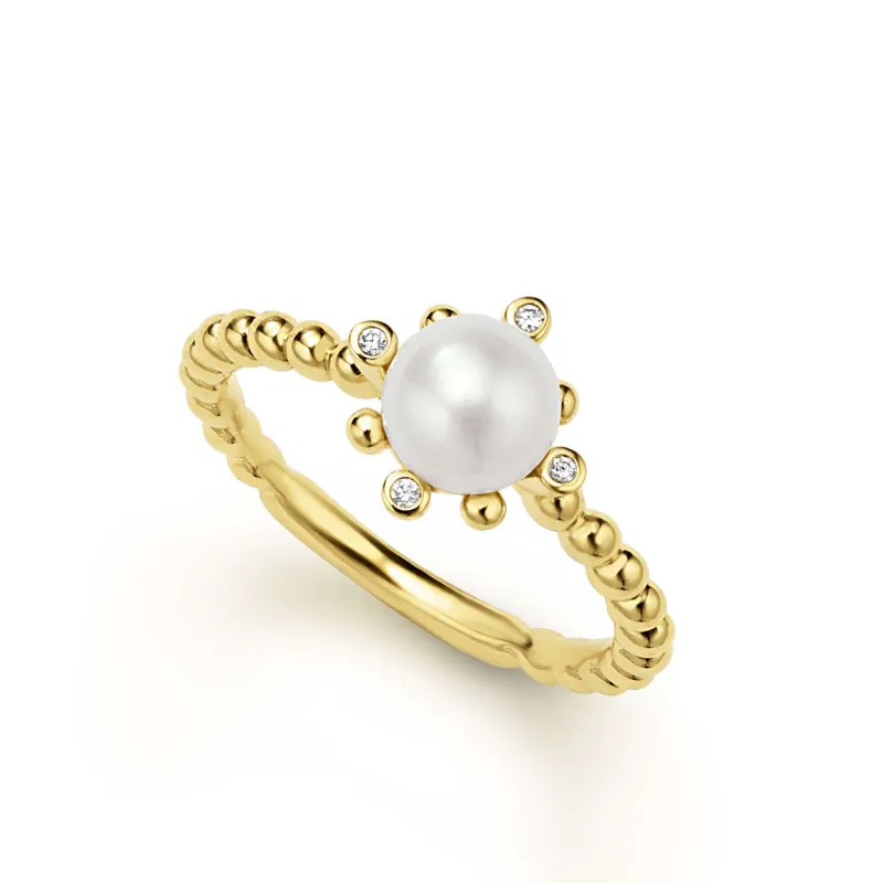 Luna 18K Gold Fleur Pearl Diamond Ring sold by LAGOS
