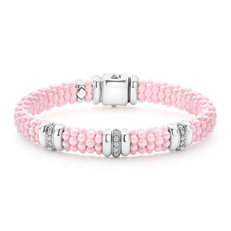 Pink Caviar Pink Three Station Diamond Caviar Bracelet | 9mm sold by LAGOS