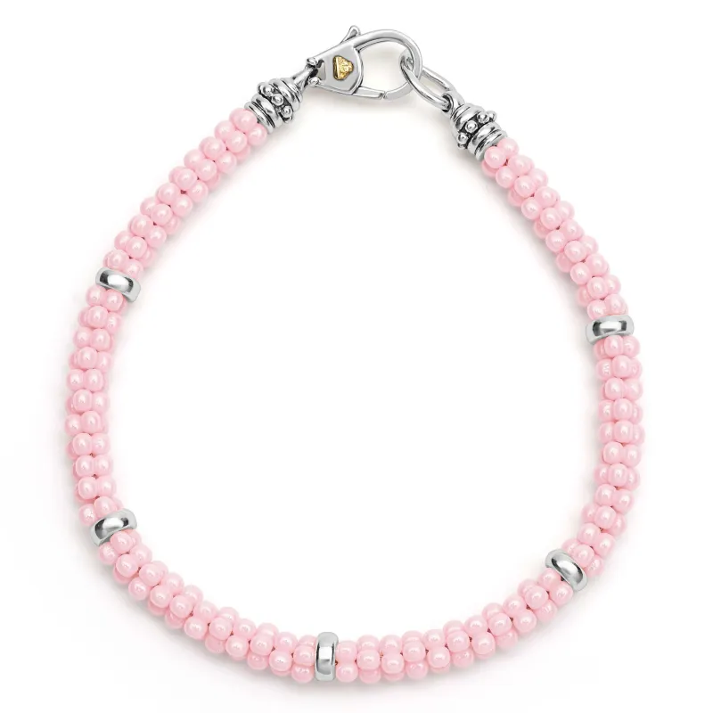 Pink Caviar Pink Five Silver Station Ceramic Bracelet | 5mm sold by LAGOS
