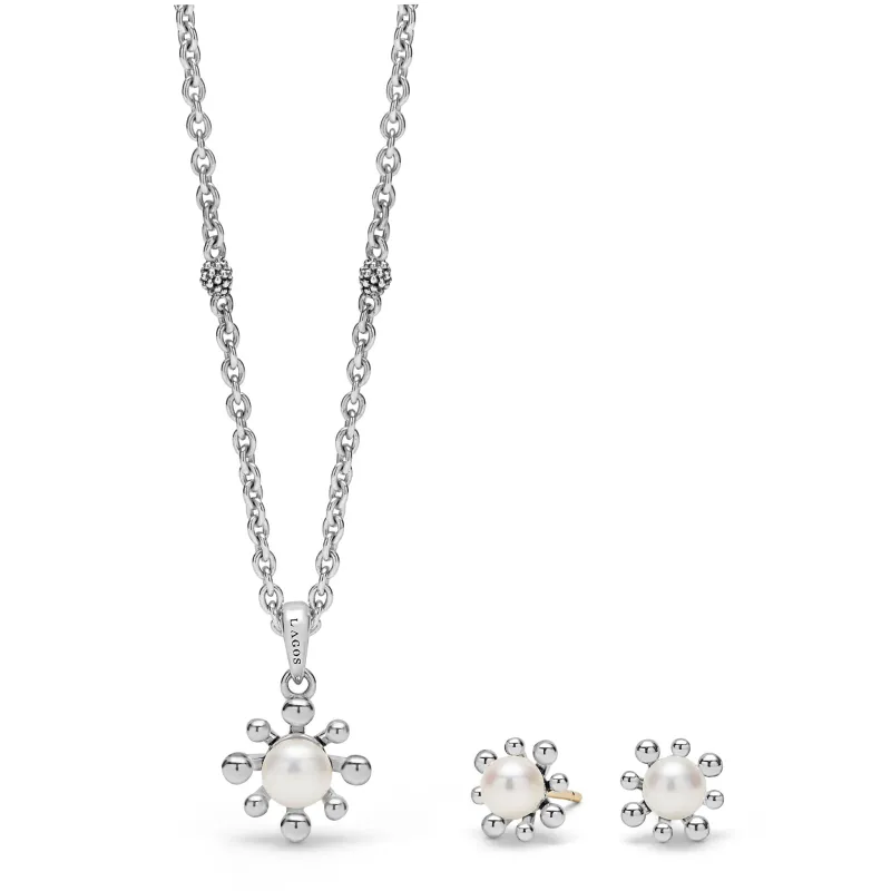 Luna Fleur Pearl Earrings and Pendant Necklace Gift Set sold by LAGOS
