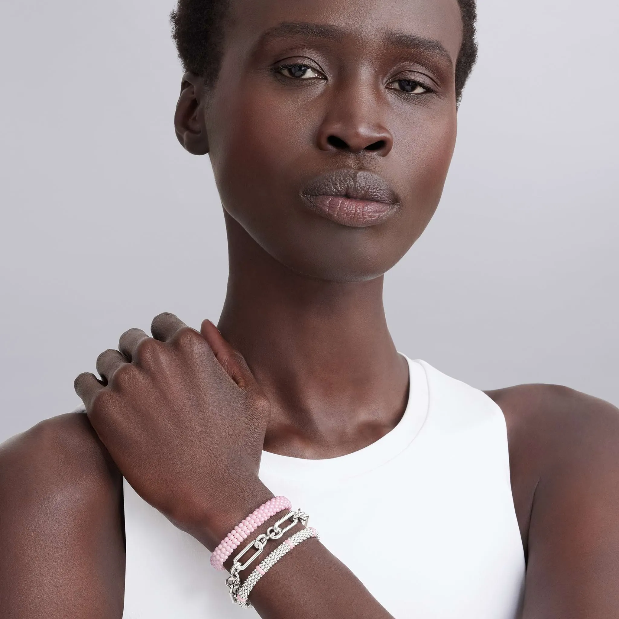 Pink Caviar Sterling Silver and Pink Ceramic Caviar Beaded Bracelet Gift Set sold by LAGOS product image thumbnail 2