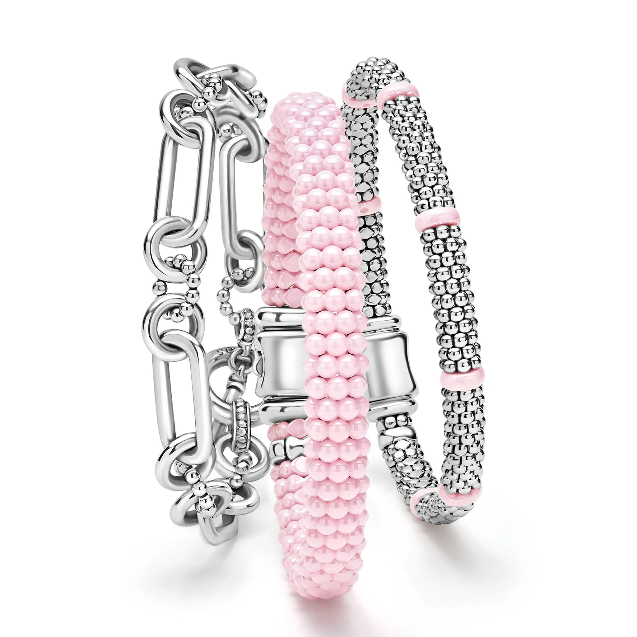 Pink Caviar Sterling Silver and Pink Ceramic Caviar Beaded Bracelet Gift Set sold by LAGOS