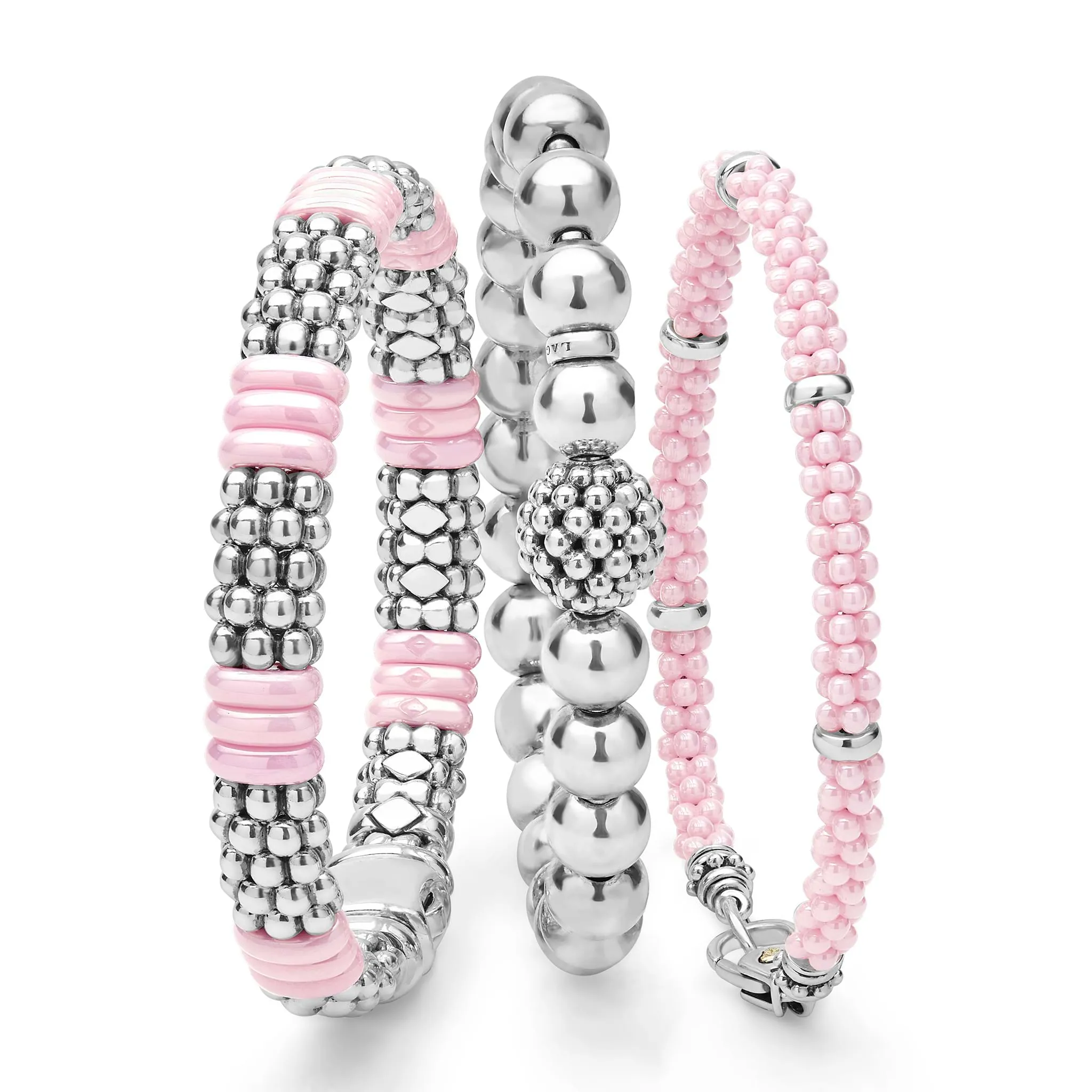 Pink Caviar Pink Ceramic and Sterling Silver Caviar Beaded Bracelet Gift Set sold by LAGOS