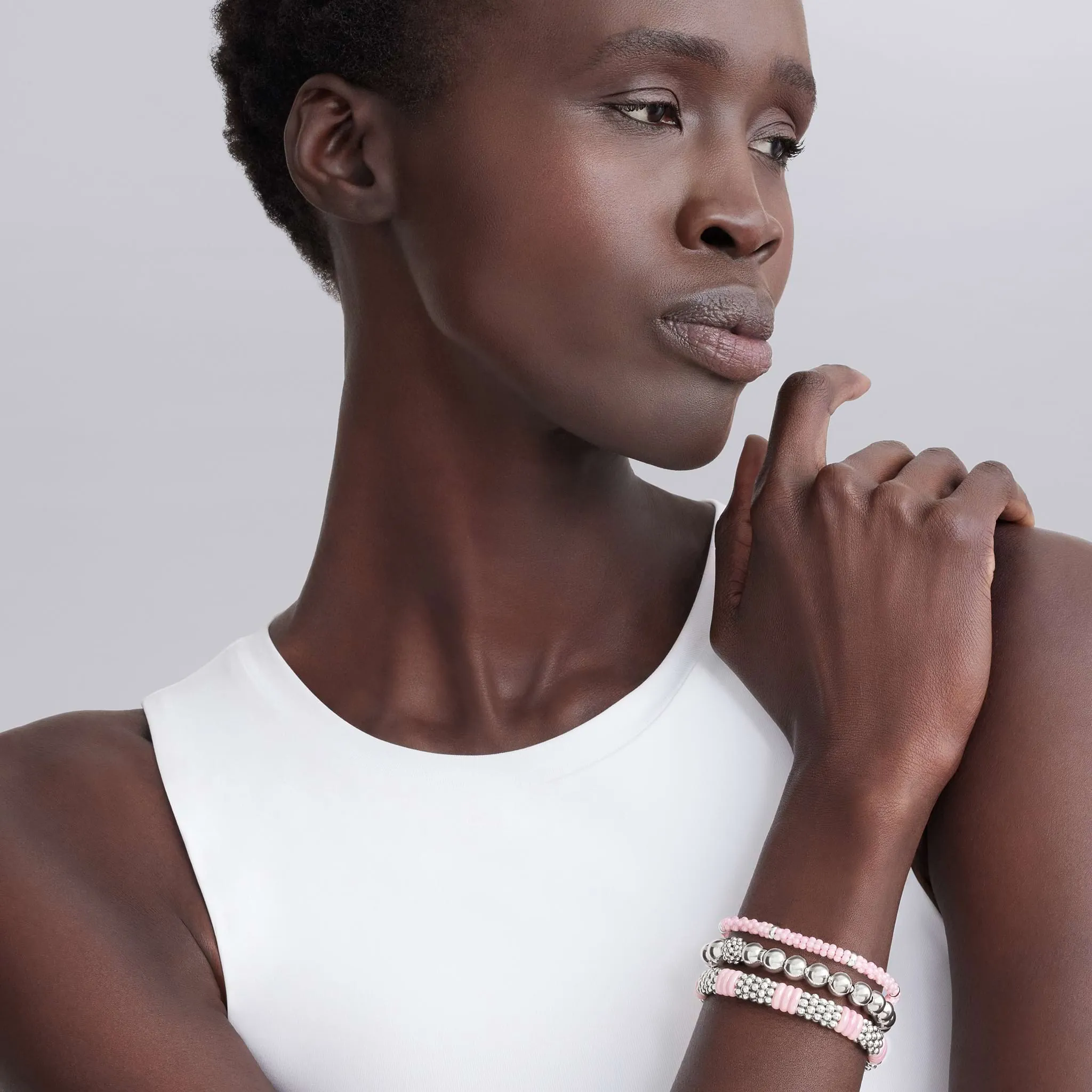 Pink Caviar Pink Ceramic and Sterling Silver Caviar Beaded Bracelet Gift Set sold by LAGOS product image thumbnail 2