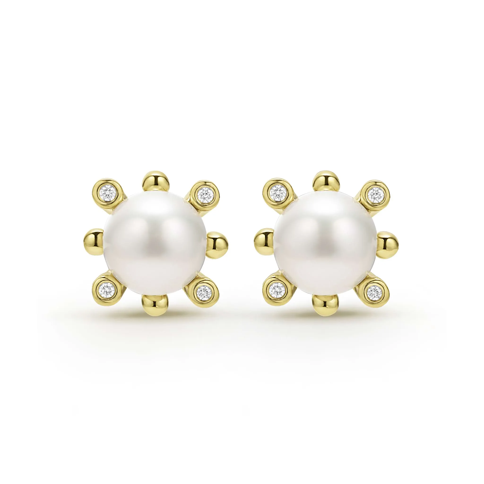 Luna 18K Gold Fleur Pearl Diamond Stud Earrings sold by LAGOS product image thumbnail 4