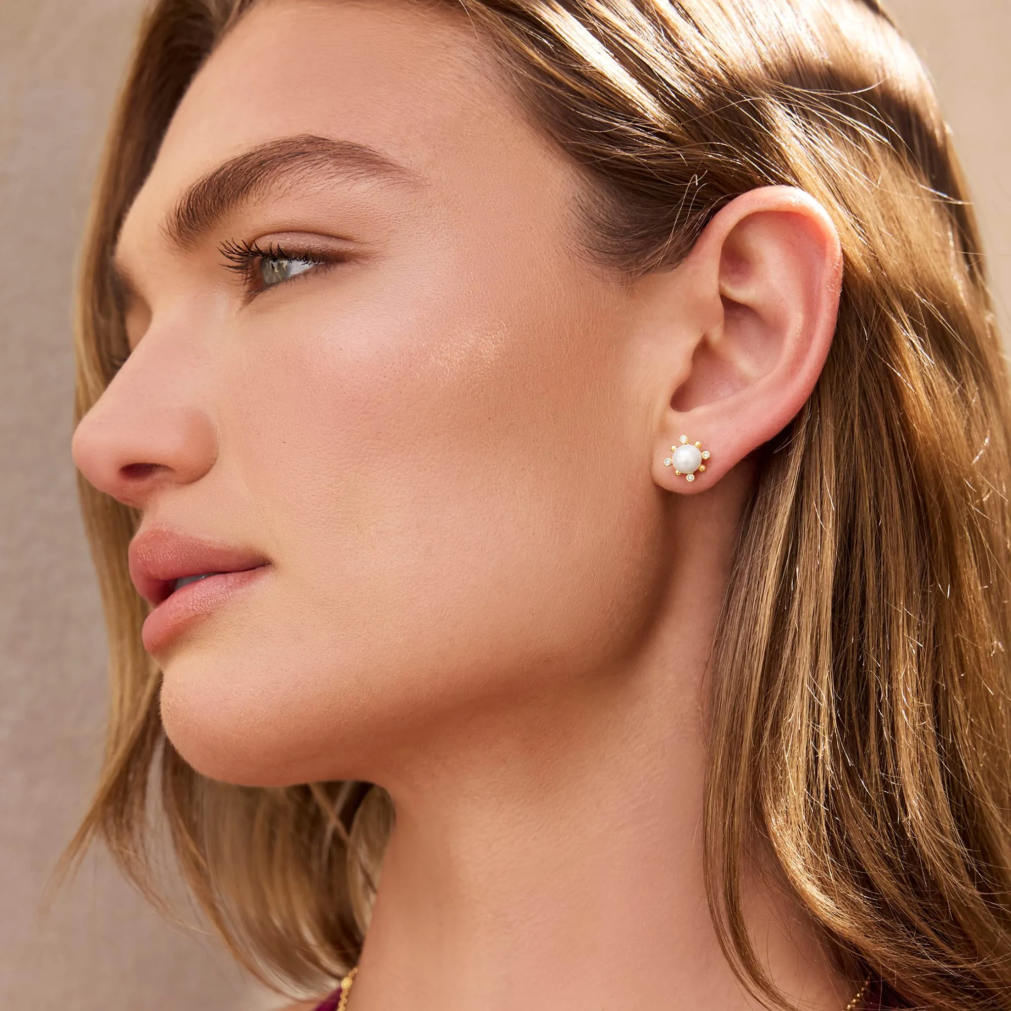 Luna 18K Gold Fleur Pearl Diamond Stud Earrings sold by LAGOS product image thumbnail 5