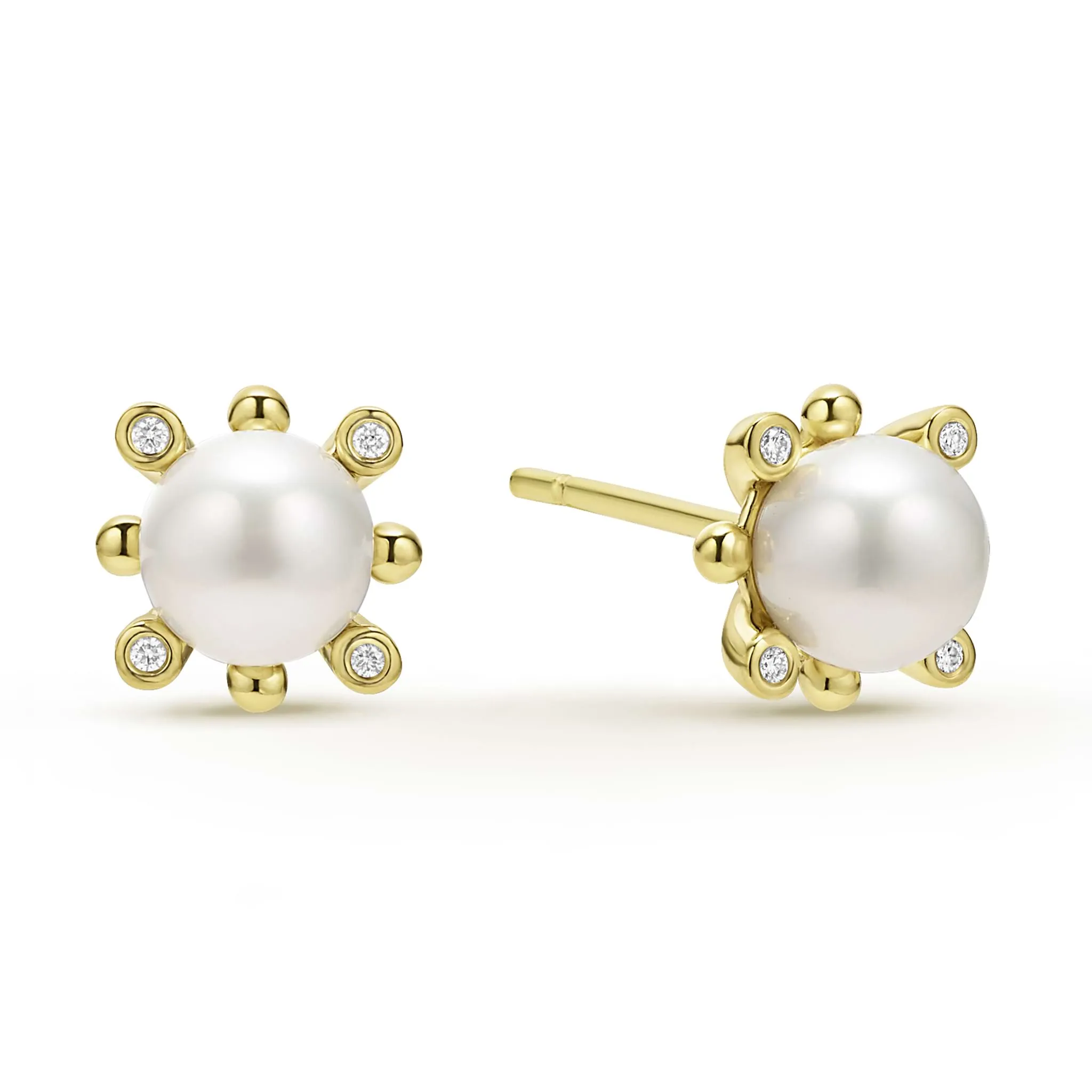 Luna 18K Gold Fleur Pearl Diamond Stud Earrings sold by LAGOS