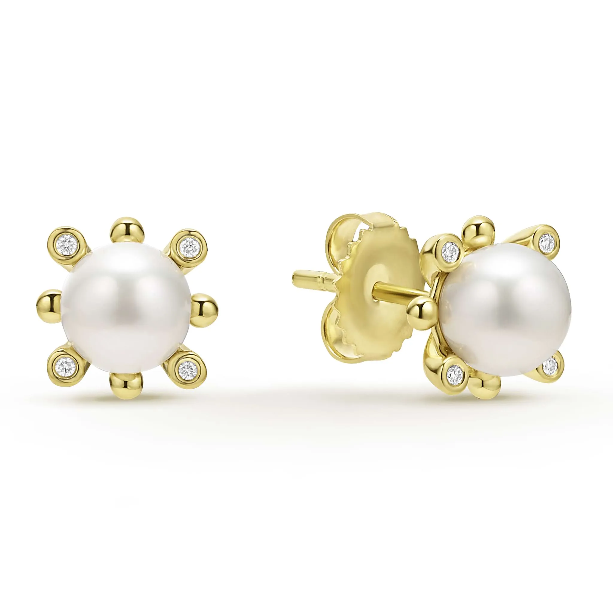 Luna 18K Gold Fleur Pearl Diamond Stud Earrings sold by LAGOS product image thumbnail 3