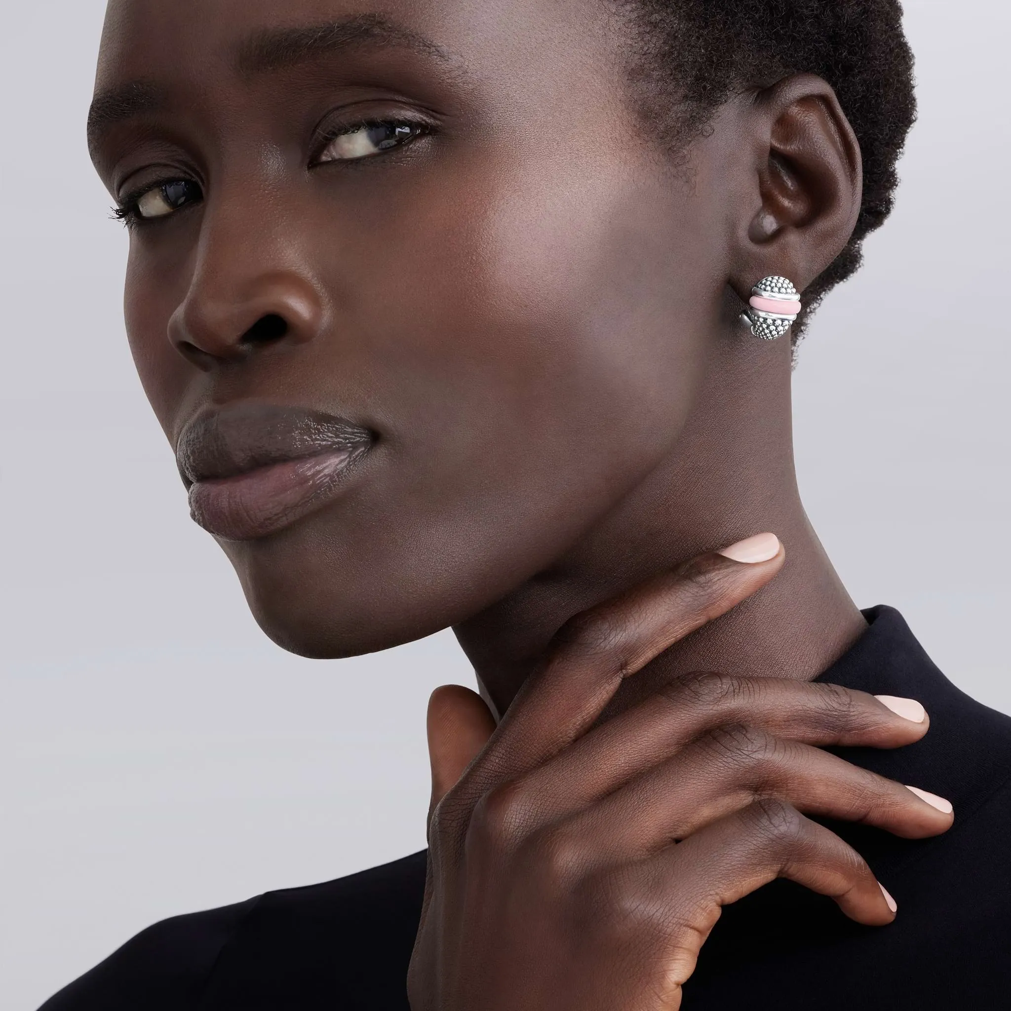 Pink Caviar Ceramic Caviar Omega Clip Earrings sold by LAGOS product image thumbnail 2