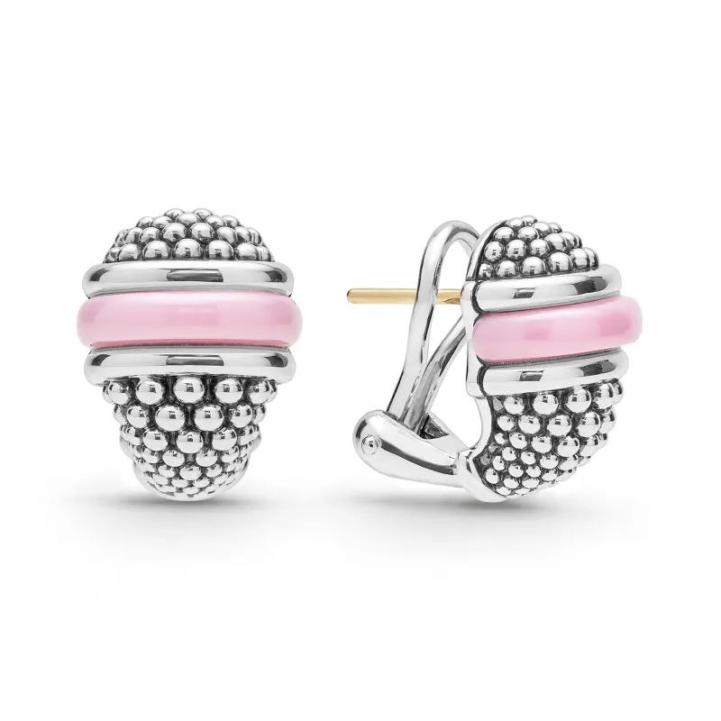 Pink Caviar Ceramic Caviar Omega Clip Earrings sold by LAGOS