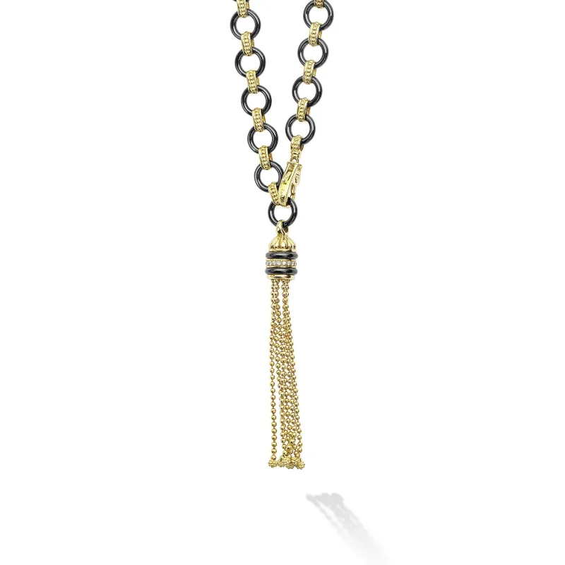 Studio 18K Gold Black Ceramic Tassel Link Necklace sold by LAGOS