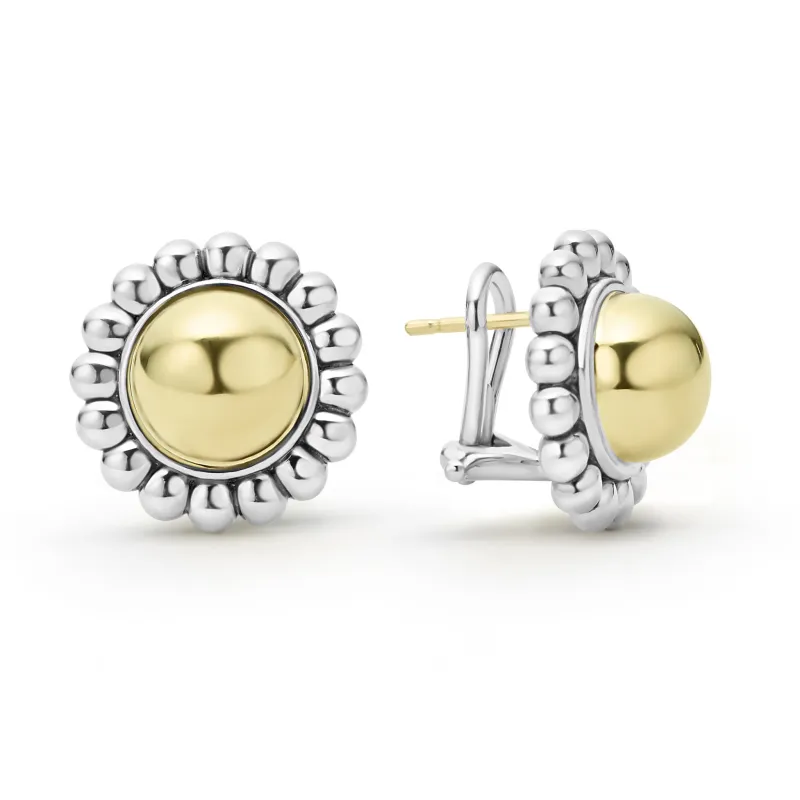 High Bar Two-Tone Caviar Omega Clip Earrings sold by LAGOS