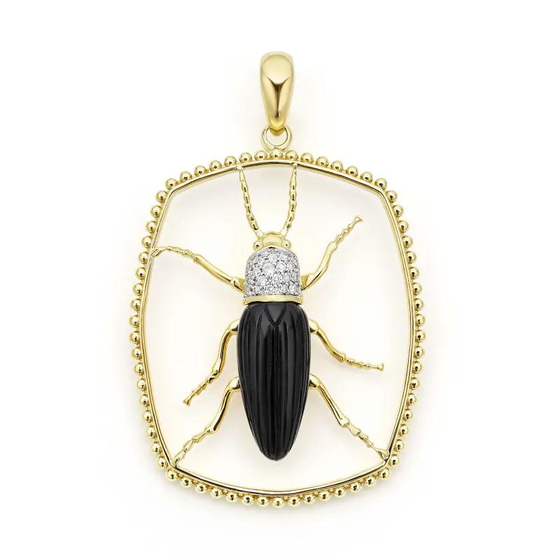 Studio 18K Gold Onyx and Diamond Beetle Pendant sold by LAGOS