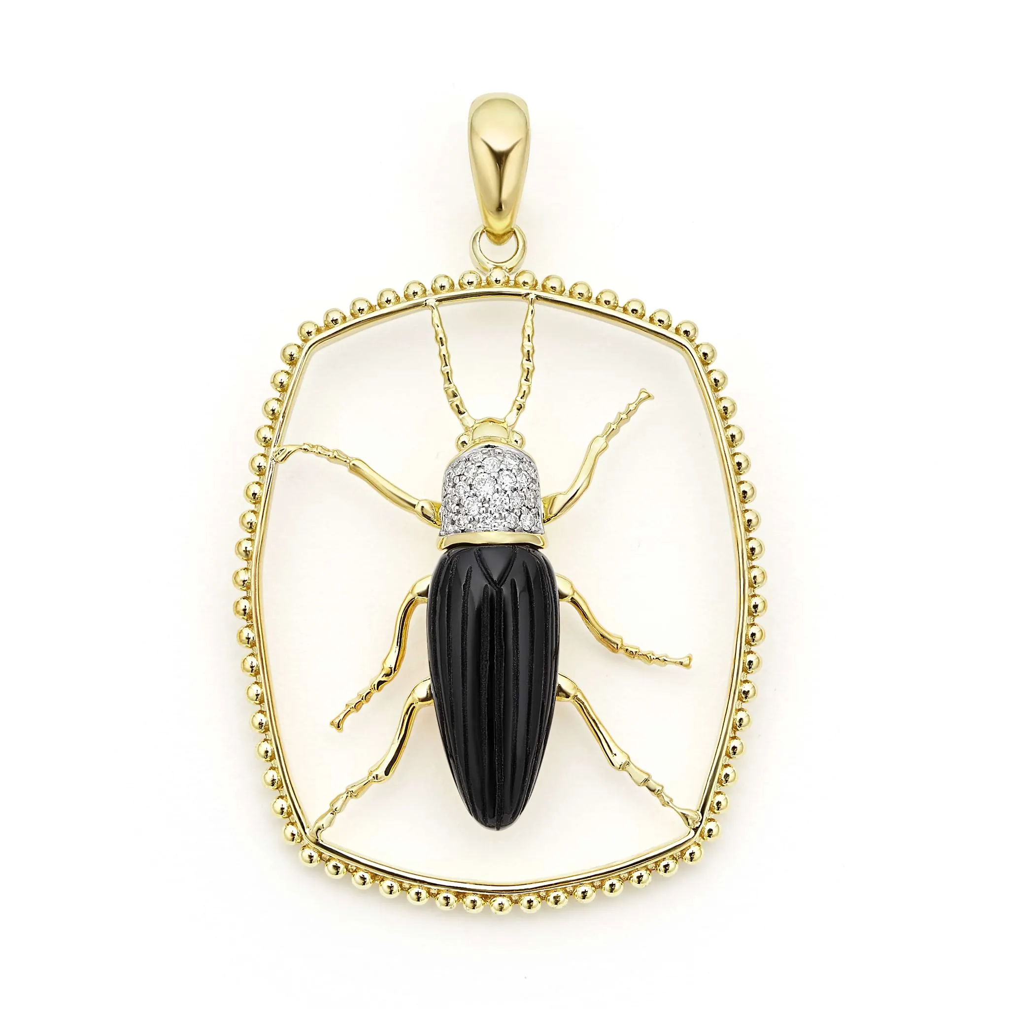 Studio 18K Gold Onyx and Diamond Beetle Pendant sold by LAGOS