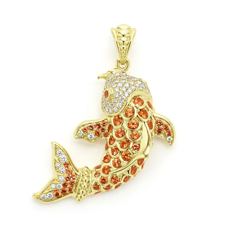 Studio 18K Gold Orange Sapphire and Diamond Koi Fish Pendant sold by LAGOS
