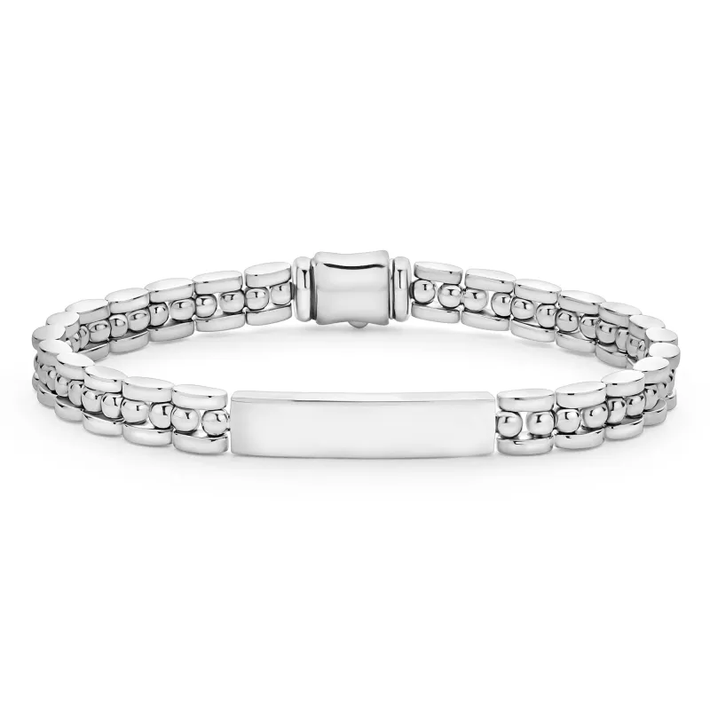 Signature Caviar Petite Silver Engravable ID Link Bracelet sold by LAGOS