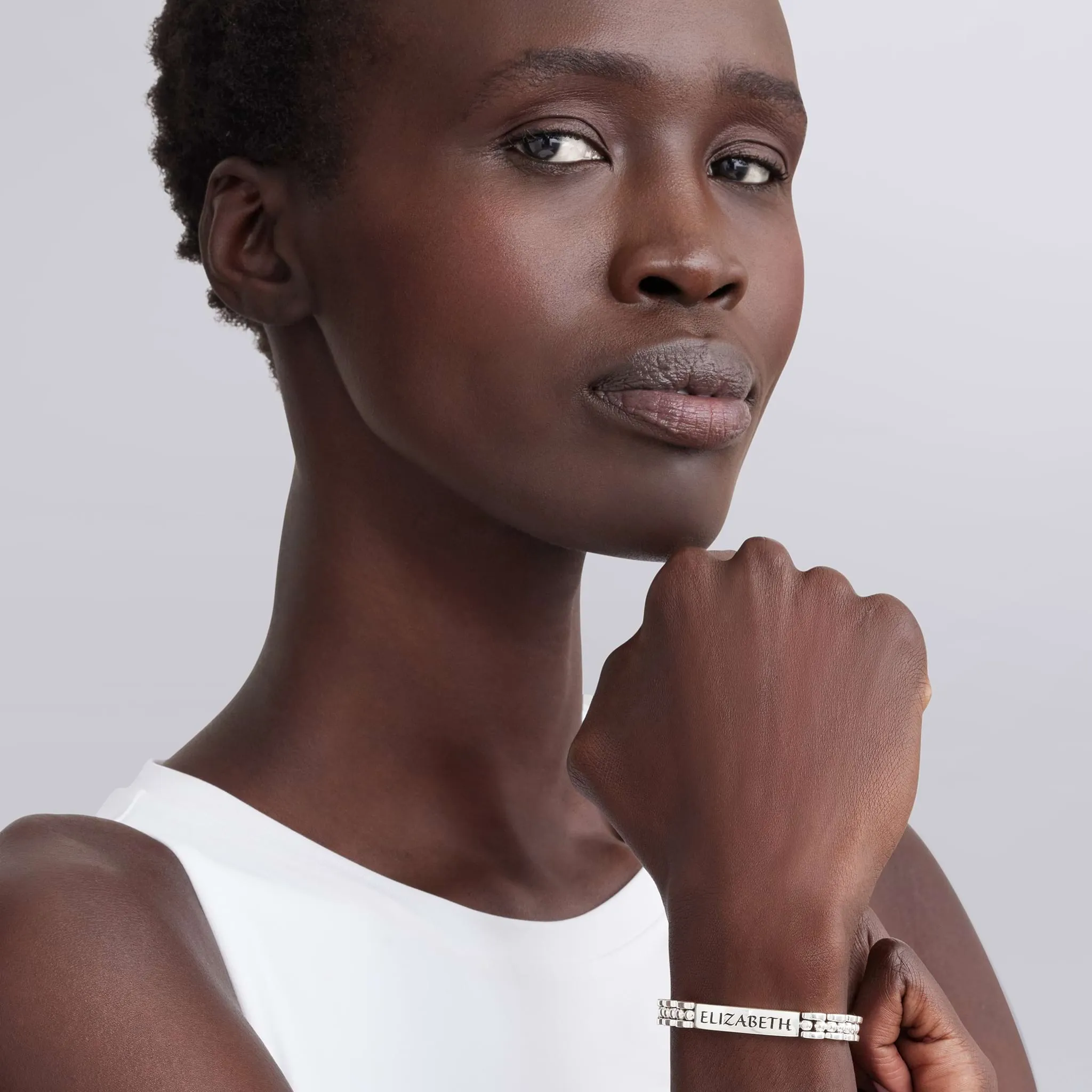 Signature Caviar Petite Silver Engravable ID Link Bracelet sold by LAGOS product image thumbnail 2