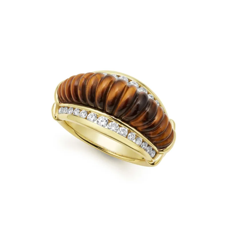 Studio 18K Gold and Tigereye Diamond Ring sold by LAGOS