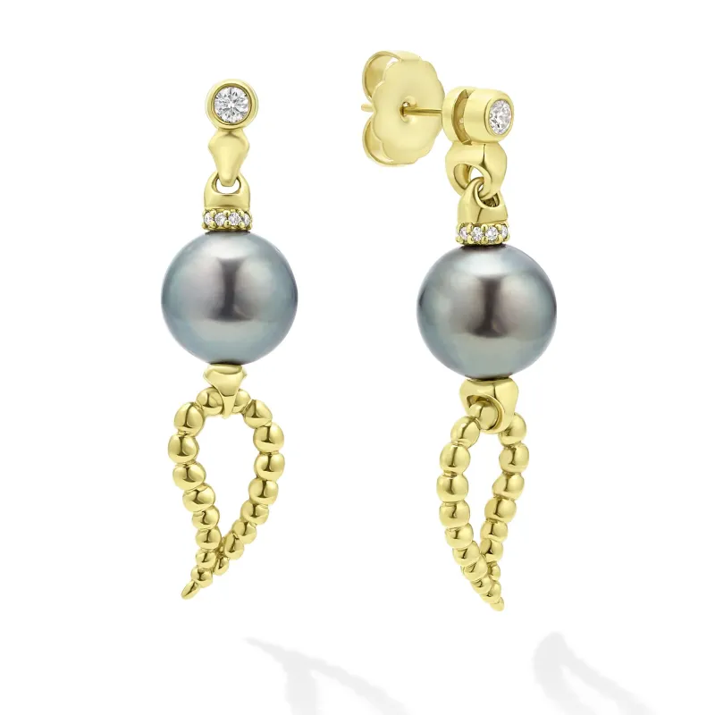 Studio 18K Gold Black Tahition Pearl Drop Earrings sold by LAGOS