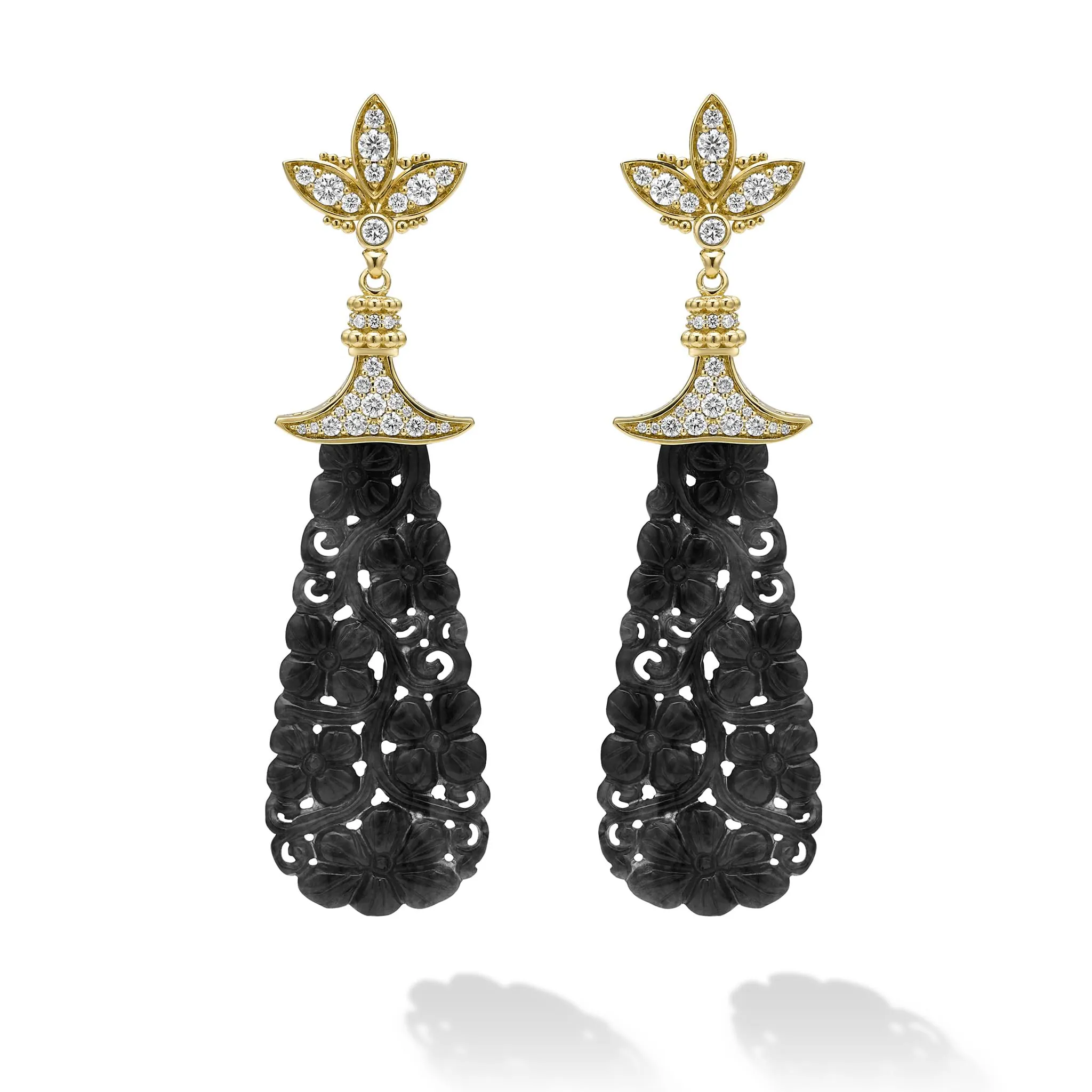Studio 18K Gold Black Jade and Diamond Teardrop Earrings sold by LAGOS product image thumbnail 2