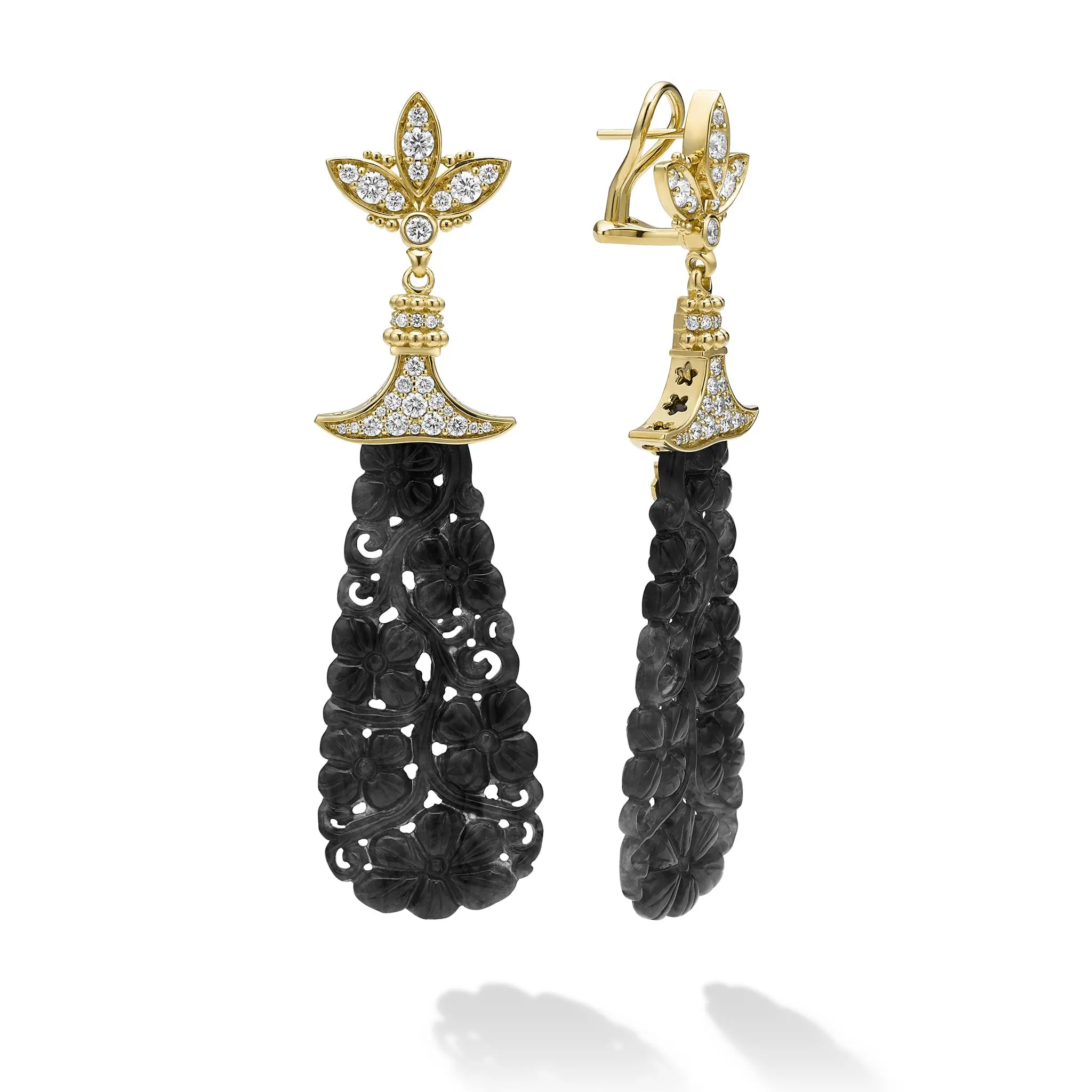 Studio 18K Gold Black Jade and Diamond Teardrop Earrings sold by LAGOS