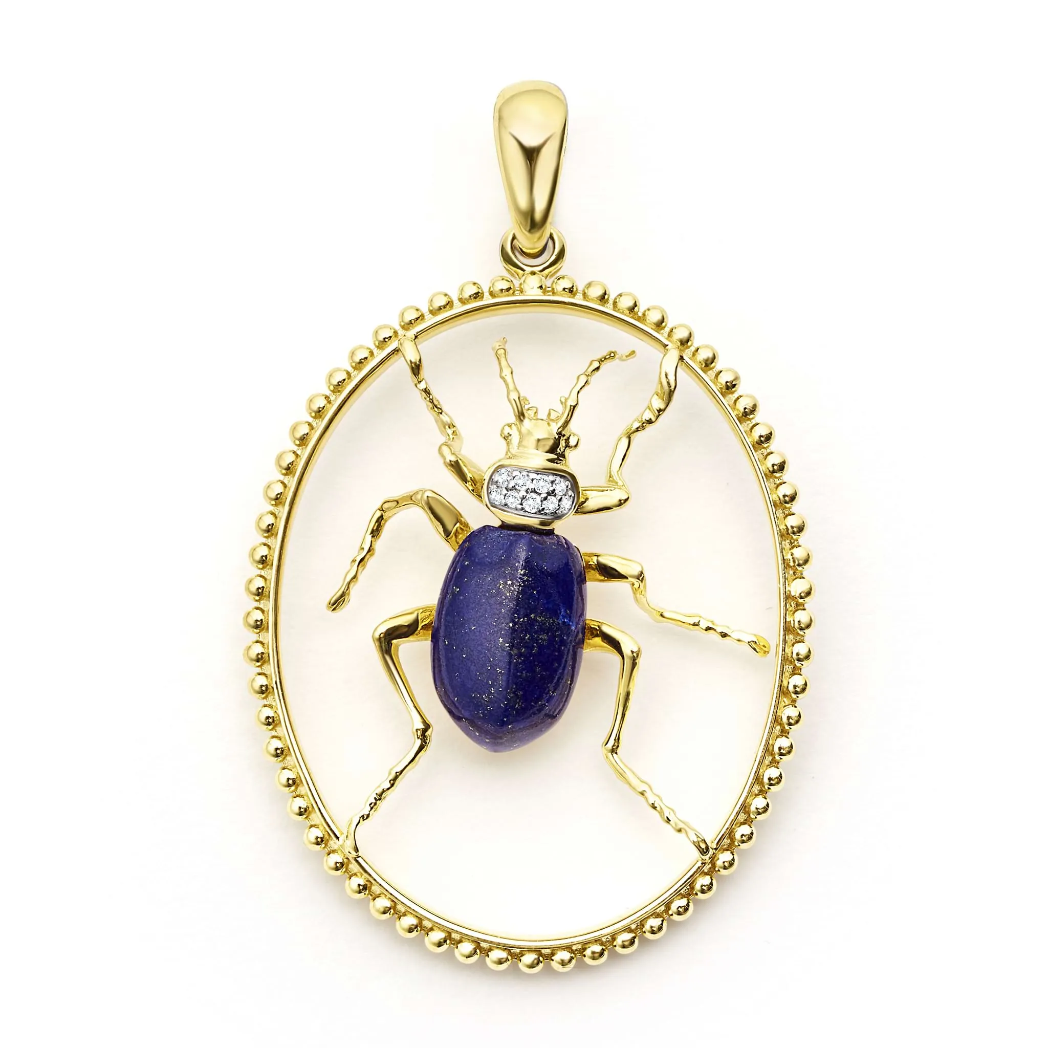 Studio 18K Gold Lapis and Diamond Beetle Pendant sold by LAGOS
