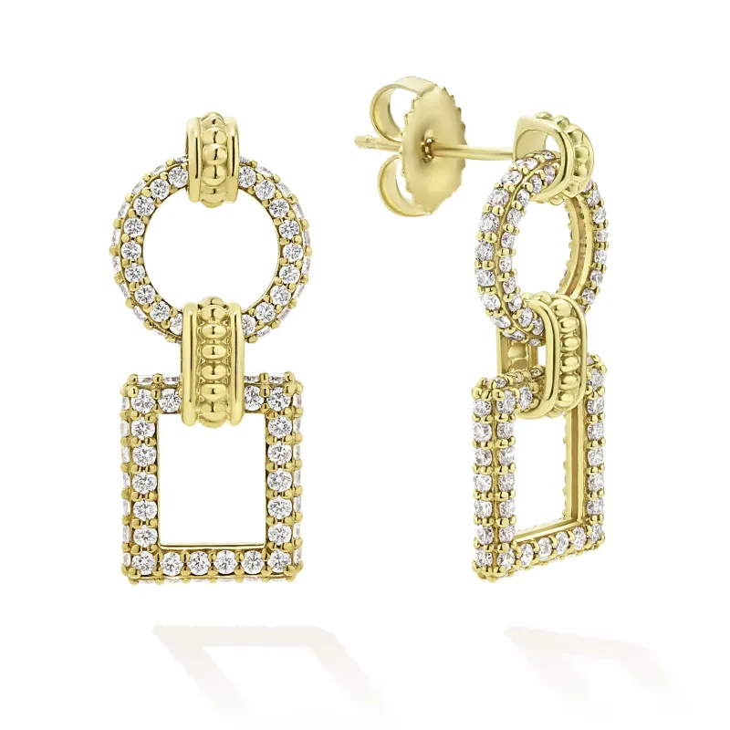 Studio 18K Gold & Diamond Circle Square Drop Earrings sold by LAGOS
