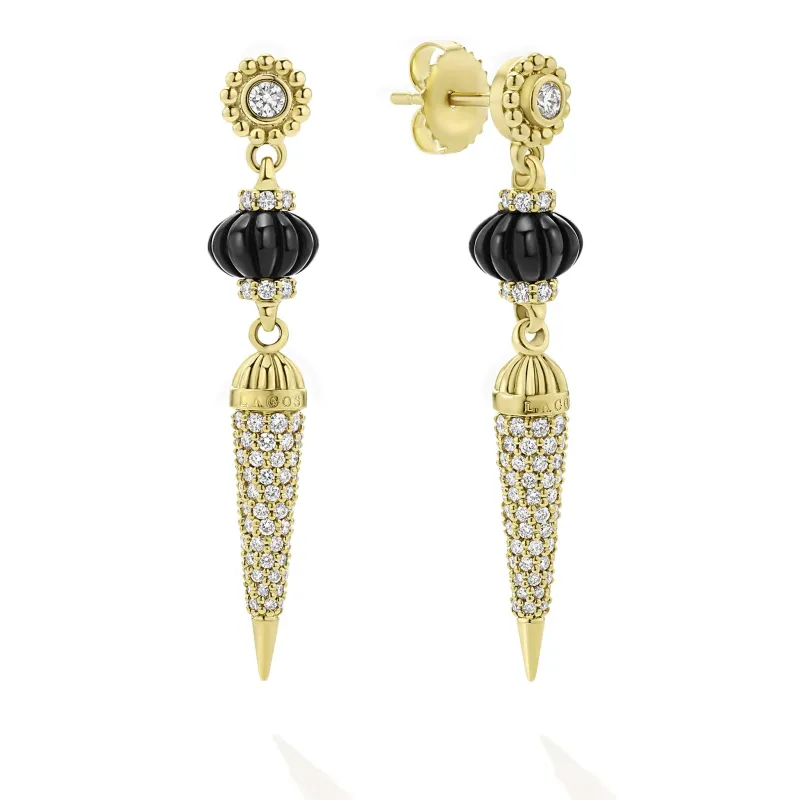 Studio 18K Diamond and Black Agate Drop Earrings sold by LAGOS
