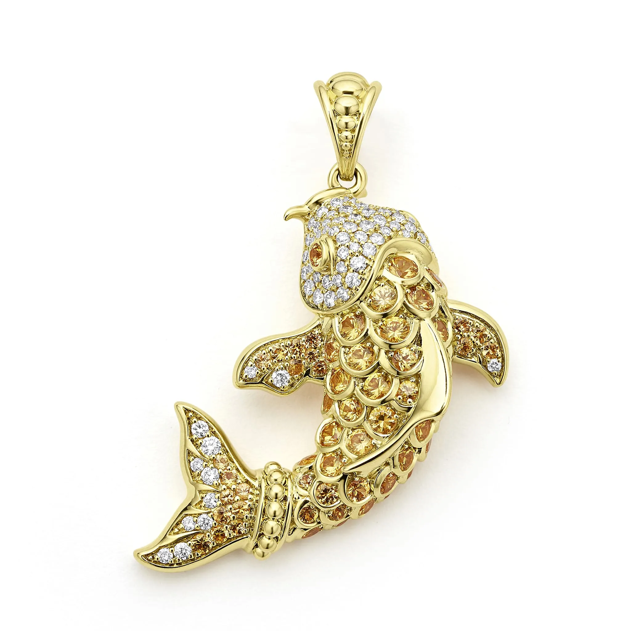 Studio 18K Gold Yellow Sapphire and Diamond Koi Fish Pendant sold by LAGOS