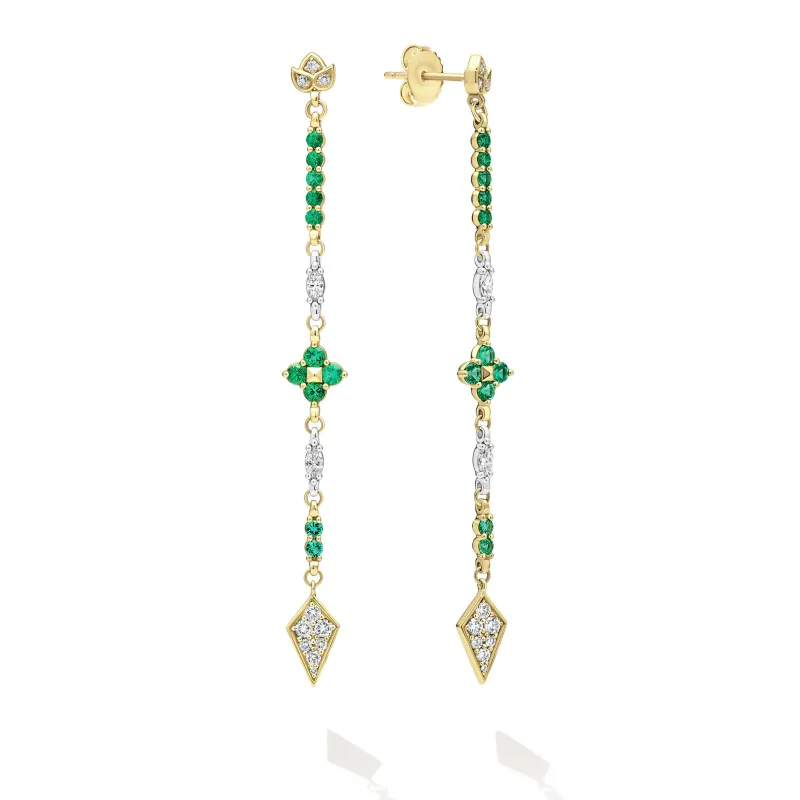 Studio 18K Gold Emerald Diamond Kite End Drop Earring sold by LAGOS