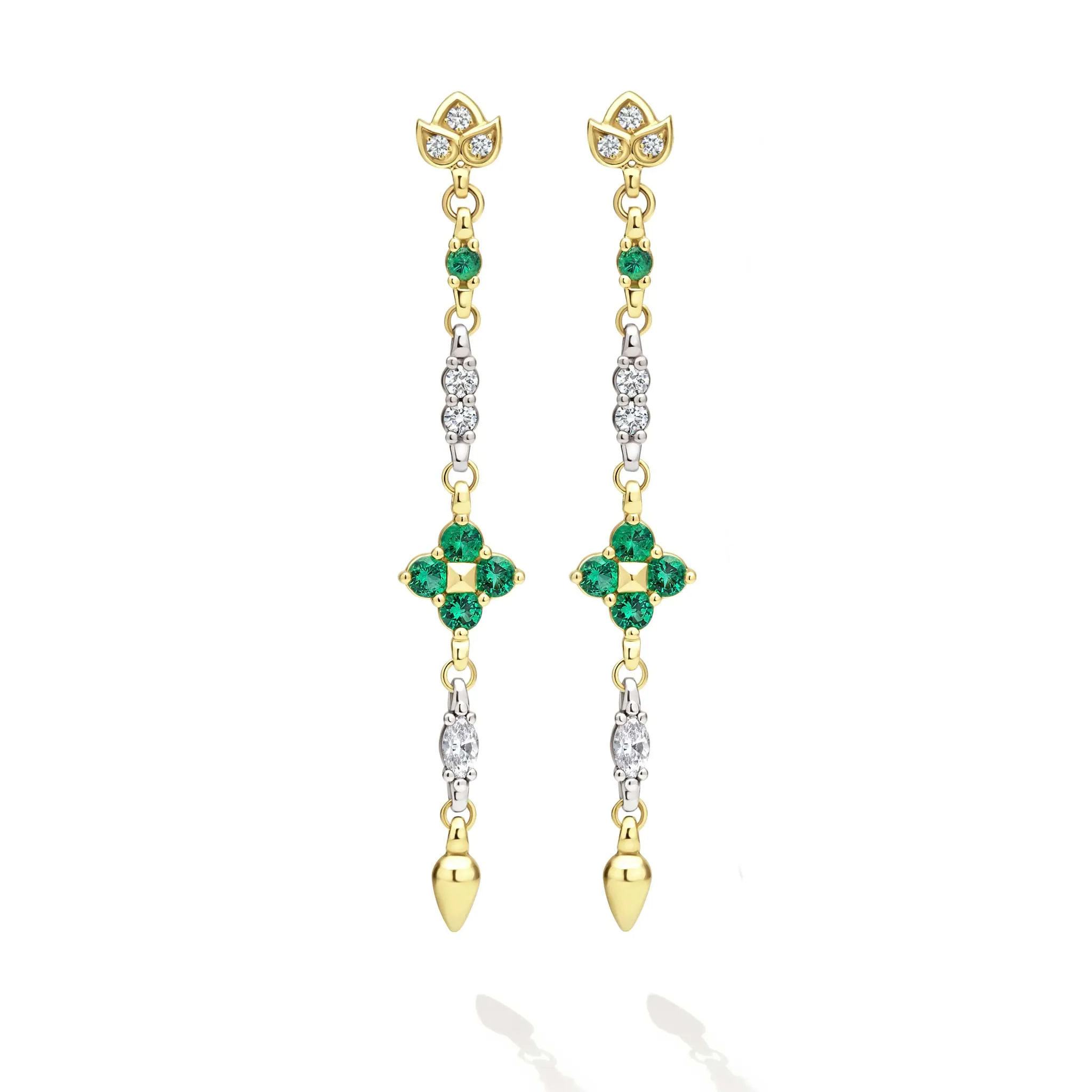 Studio 18K Gold Emerald Floral Denter Drop Earring sold by LAGOS product image thumbnail 2