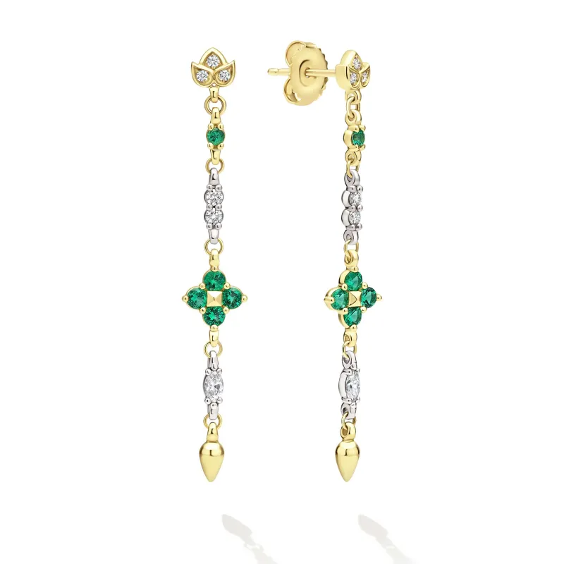Studio 18K Gold Emerald Floral Denter Drop Earring sold by LAGOS