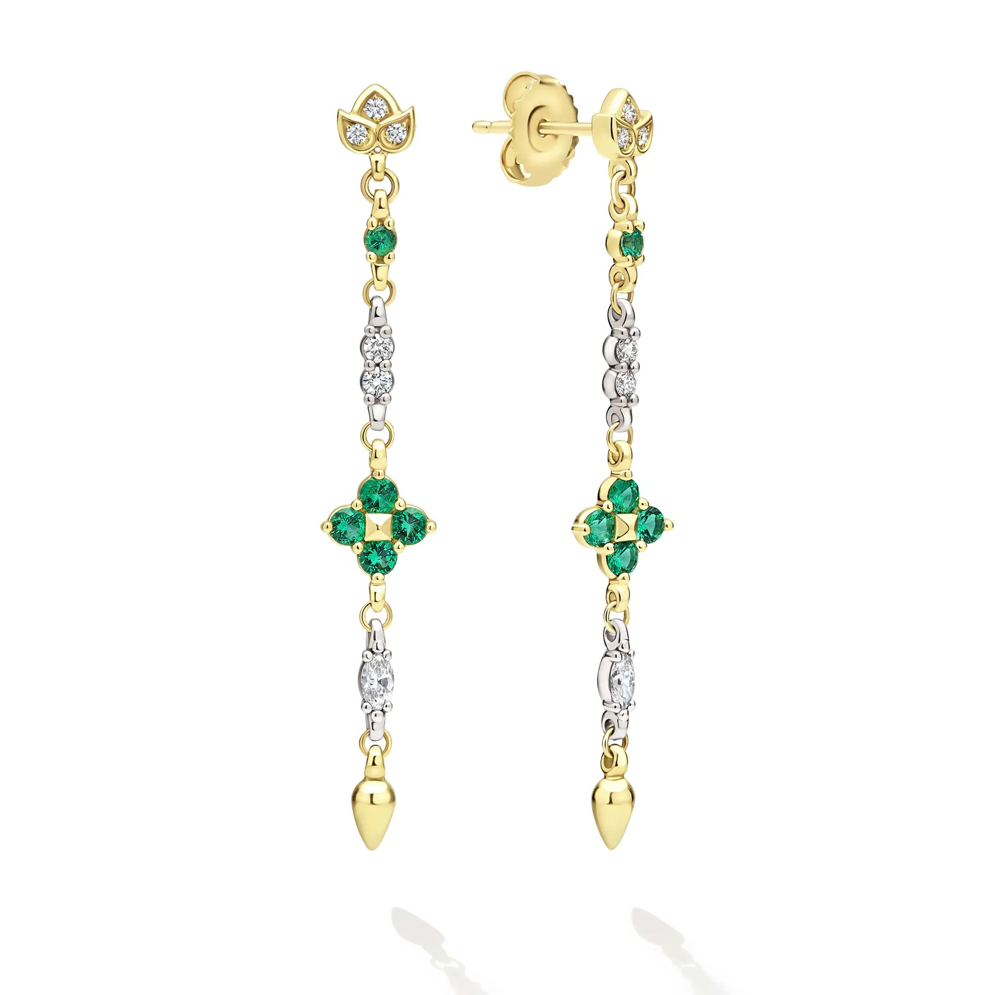 Studio 18K Gold Emerald Floral Denter Drop Earring sold by LAGOS
