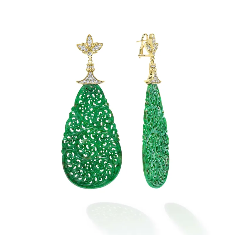Studio 18K Gold and Jade Diamond Teardrop Earrings sold by LAGOS