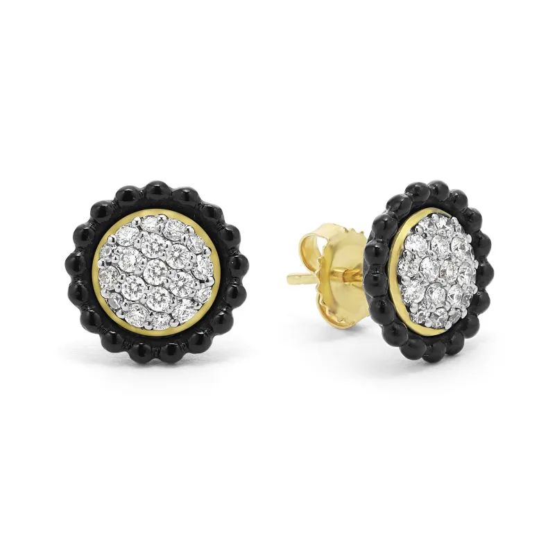 Studio 18K Gold Onyx and Diamond Stud Earrings sold by LAGOS