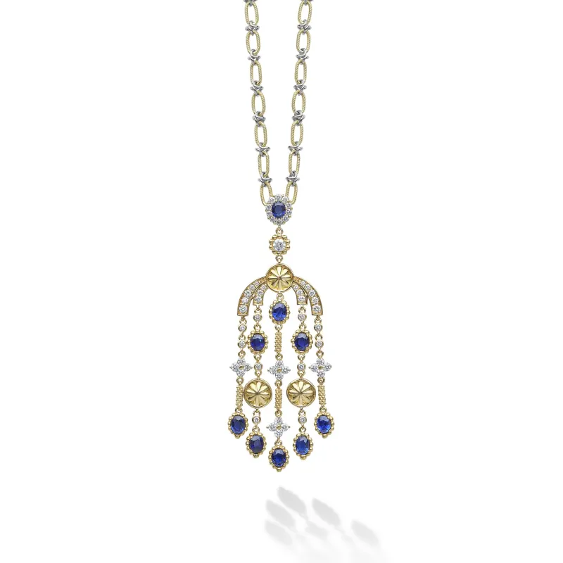 Studio 18K Gold Diamond & Blue Sapphire Chandelier Pendant Necklace made by LAGOS