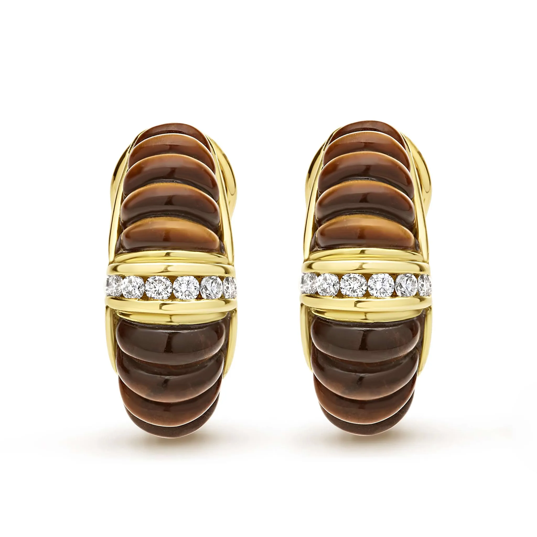 Studio 18K Gold Fluted Tigers Eye Diamond Earrings sold by LAGOS product image thumbnail 2