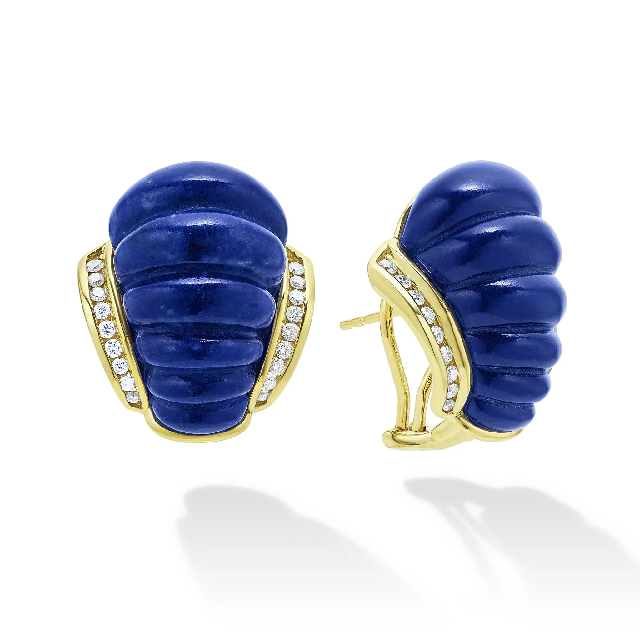 Studio 18K Gold Fluted Lapis Diamond Earrings sold by LAGOS