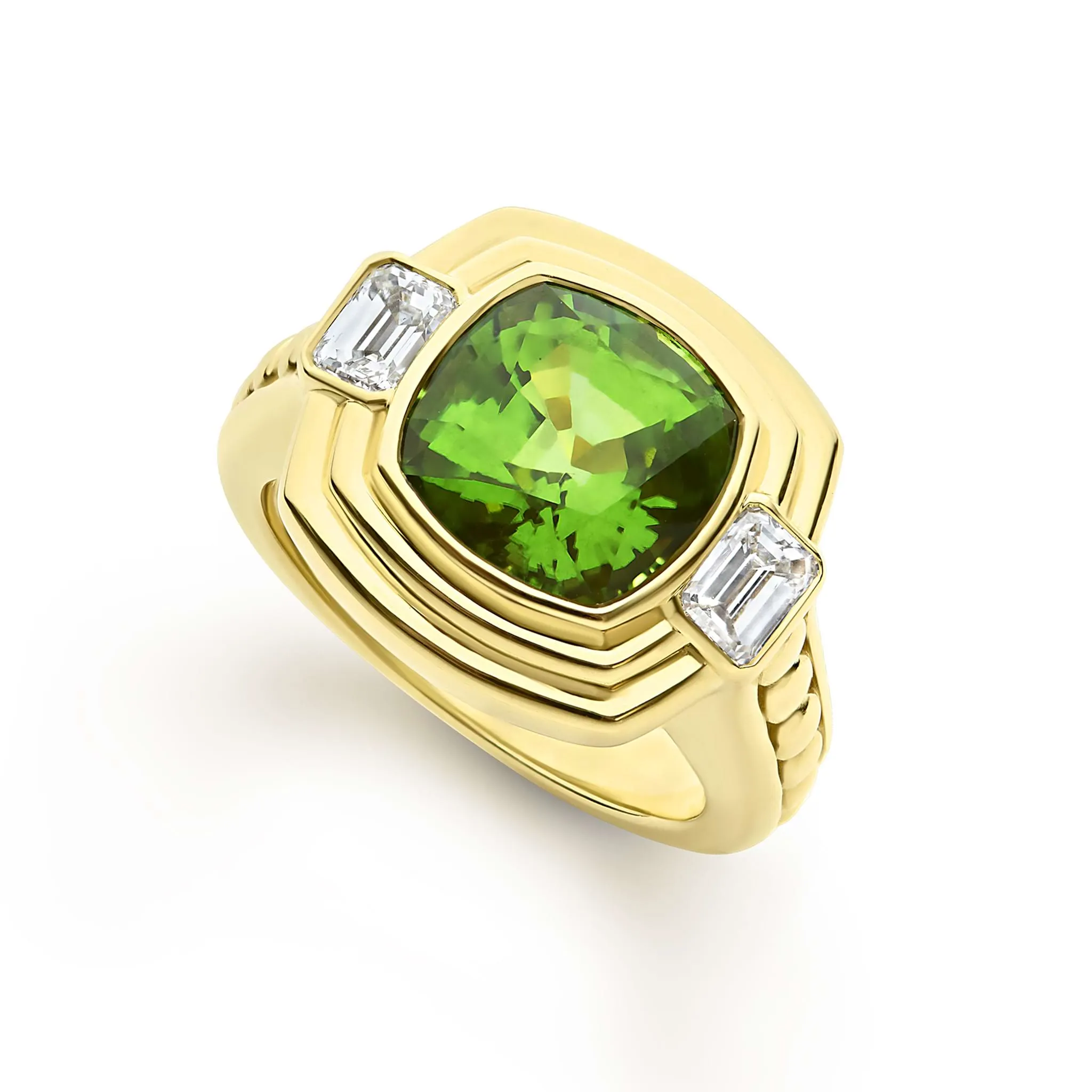Studio 18K Gold Diamond and Peridot Ring sold by LAGOS