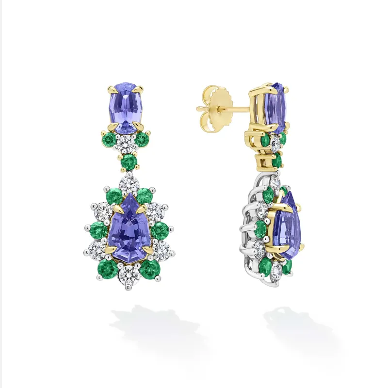 Studio 18K Gold Tanzanite and Tsavorite Garnet Drop Earrings sold by LAGOS