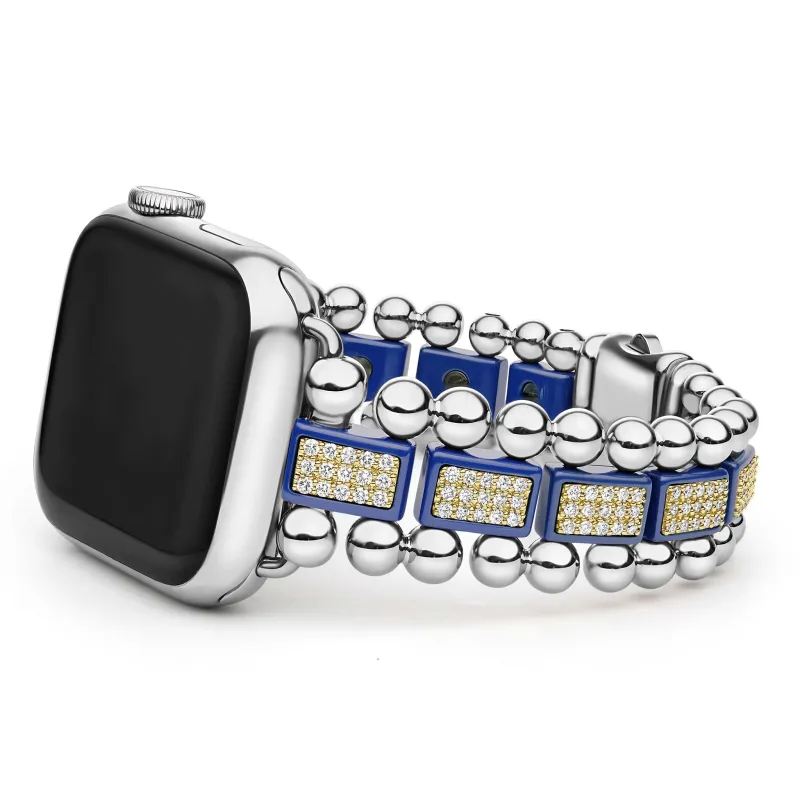 Studio 18K Smart Caviar Blue Ceramic Full Diamond Watch Band 28-45mm sold by LAGOS