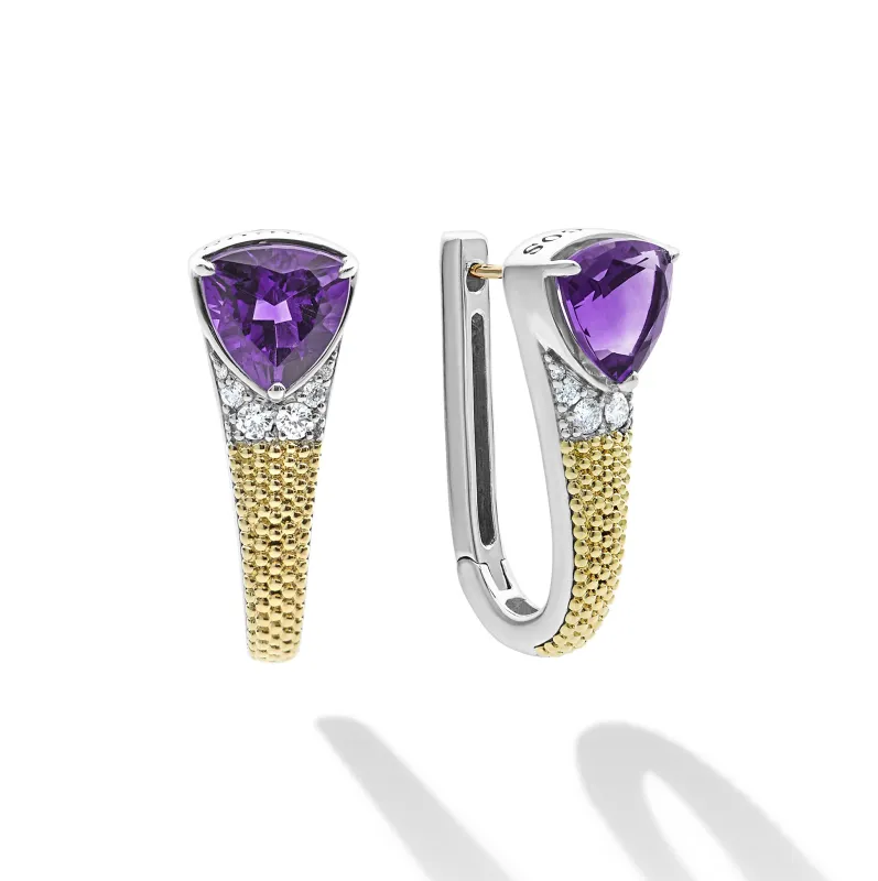 Caviar Color 18K Gold Diamond Amethyst Earrings sold by LAGOS