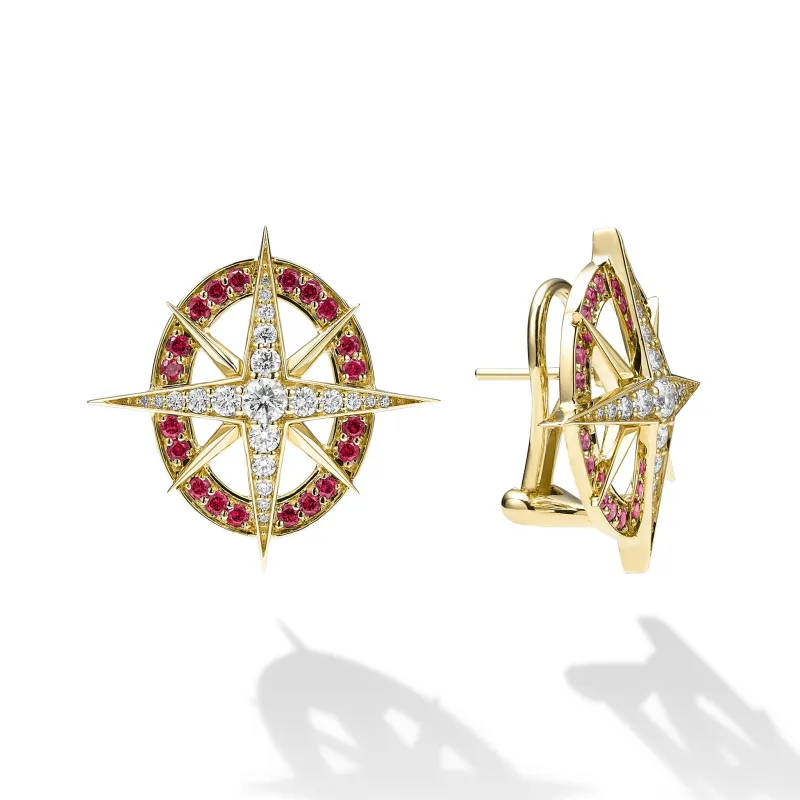 Studio 18K Gold Ruby and Diamond North Star Earrings sold by LAGOS
