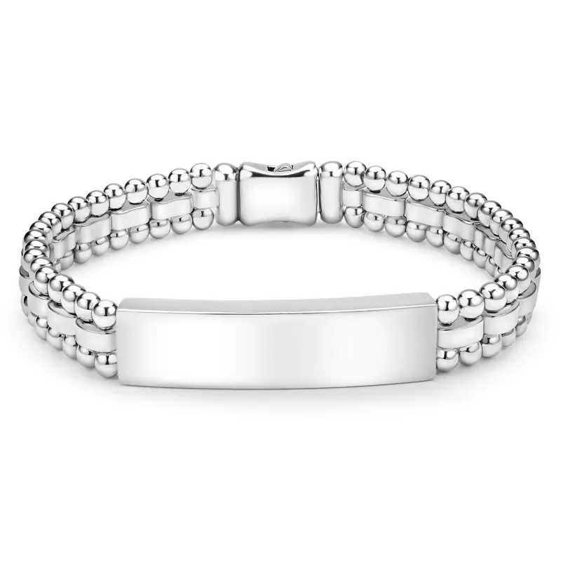 Signature Caviar Silver Engravable ID Link Bracelet sold by LAGOS
