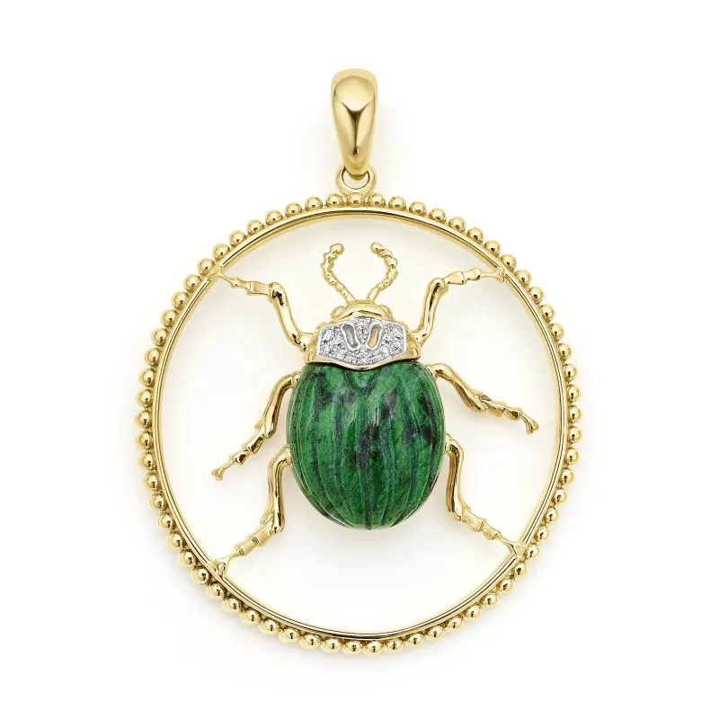 Studio 18K Gold Jade and Diamond Beetle Pendant sold by LAGOS