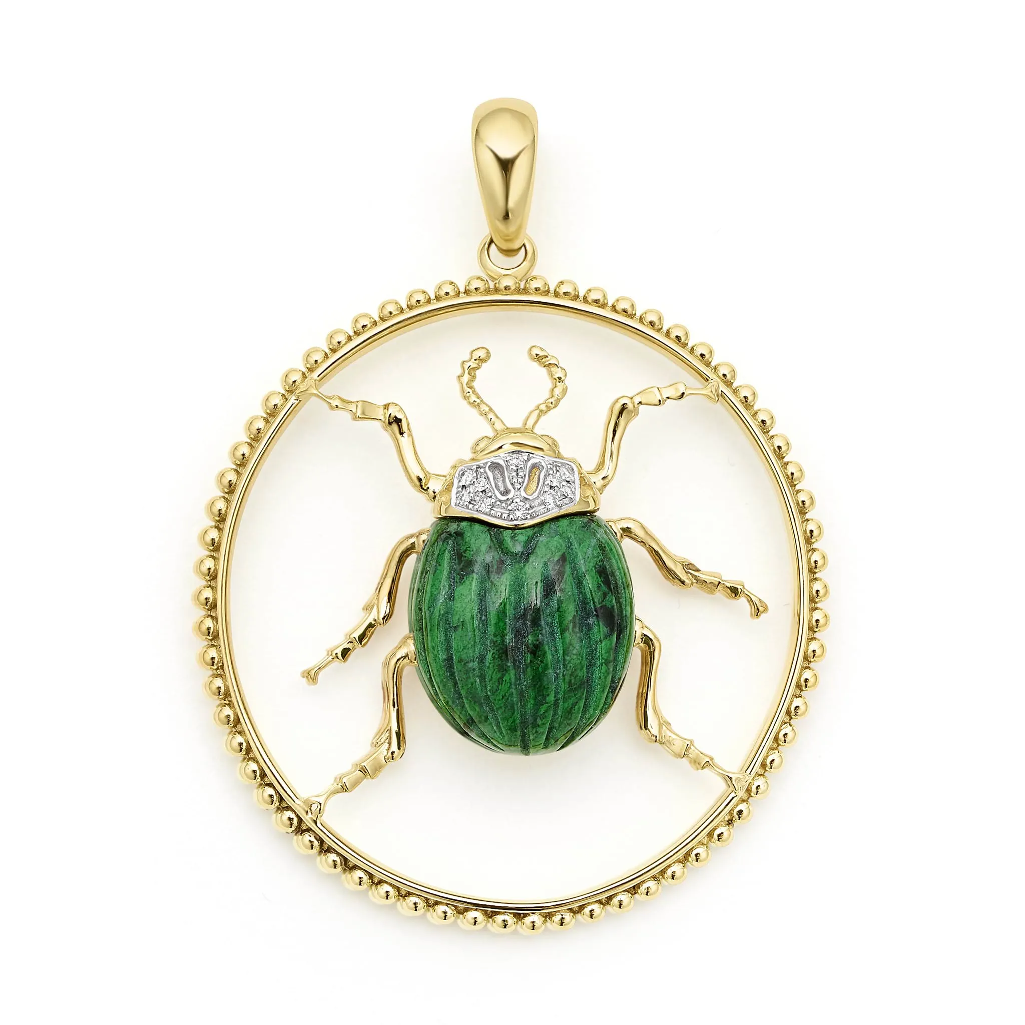 Studio 18K Gold Jade and Diamond Beetle Pendant sold by LAGOS