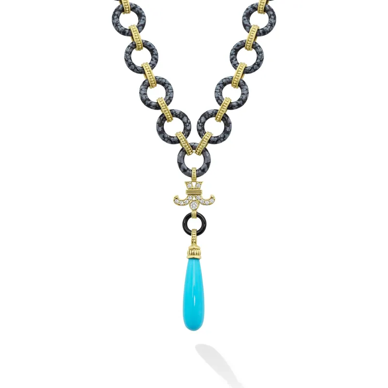 Studio 18K Diamond and Onyx Necklace with Turquoise Pendant sold by LAGOS