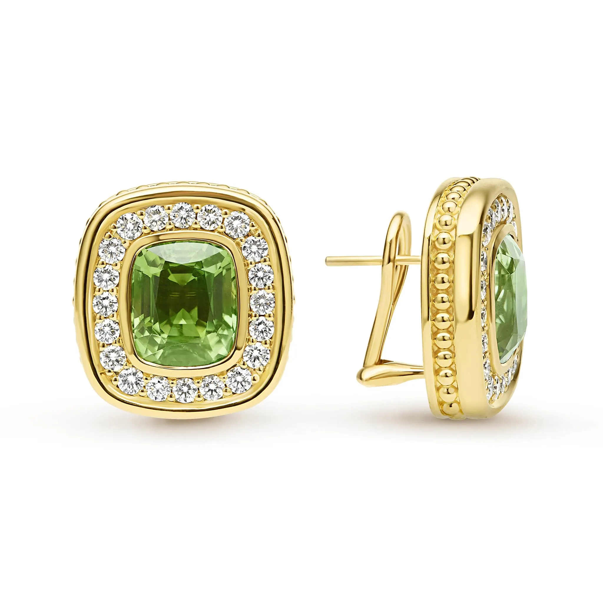 Studio 18K Gold Peridot and Diamond Stud Earrings sold by LAGOS