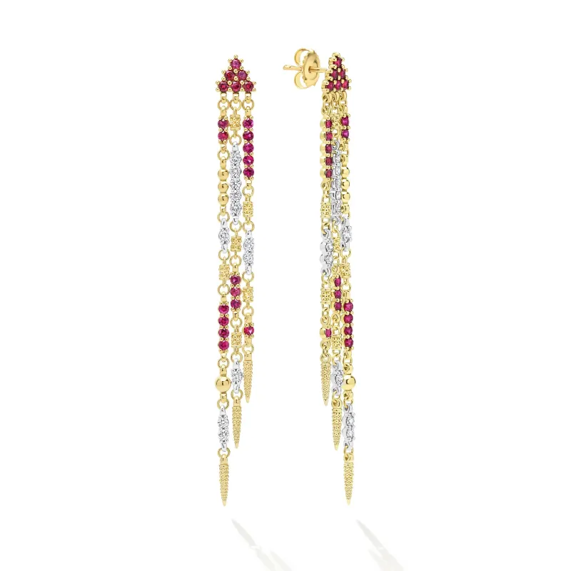 Studio 18K Gold Ruby and Diamond Drop Earrings sold by LAGOS
