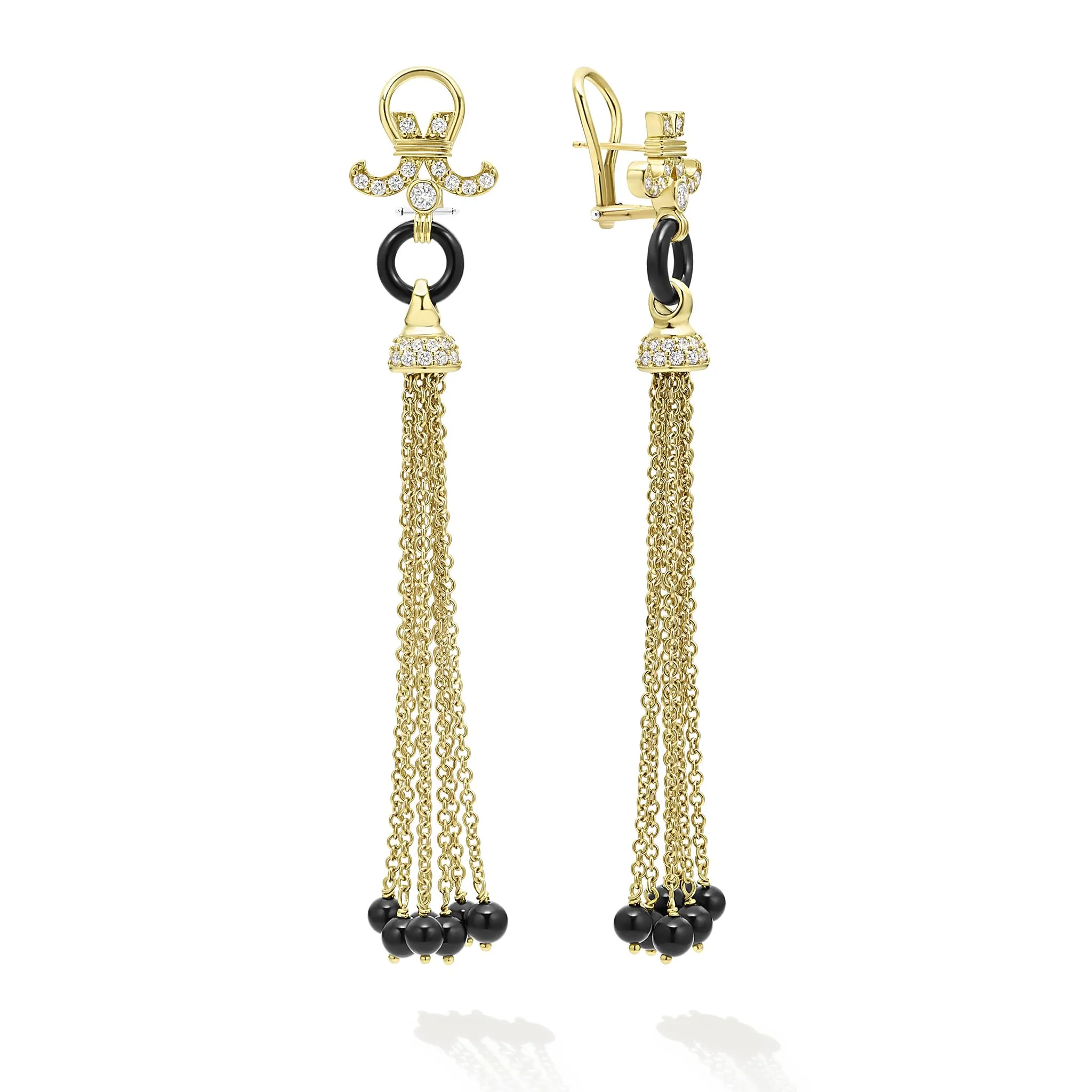 Studio 18K Gold Black Agate Dragon Ball Tassel Earrings sold by LAGOS